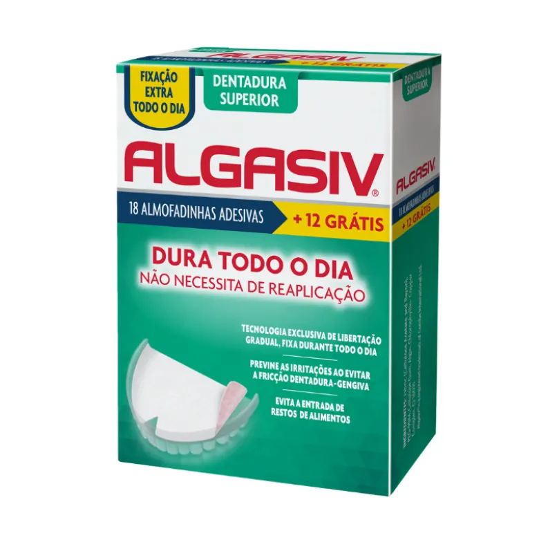 Algasiv Almofadinhas Adesivas Dentadura Superior Prótese Dentária 18+12 Grátis | Fixação Extra