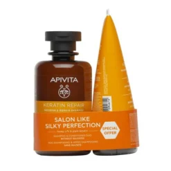 Apivita Keratin Repair Pack Champô 250ml + Condicionador 150ml |Para Cabelo Seco e Danificado