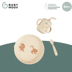 BabyMoov Kit Refeição Evolutivo Silicone Little Roar 9M+ | Prato, Copo 3 em 1 e Colher