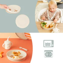 BabyMoov Kit Refeição Evolutivo Silicone Little Roar 9M+ | Prato, Copo 3 em 1 e Colher
