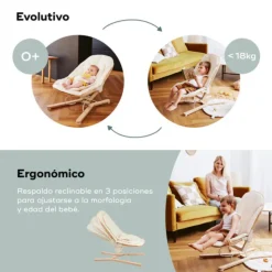 Babymoov Swoon Flow Espreguiçadeira Baloiço Evolutiva | Nascimento aos 18kg | Madeira FSC