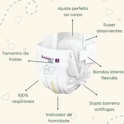 Bambo Nature Fraldas T2 S 3-6kg Paper Bag | 6x30 Unidades 180 fraldas