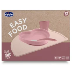 Chicco Easy Food Conjunto Papa Silicone Rosa 12M+ | 4 Peças Sem BPA