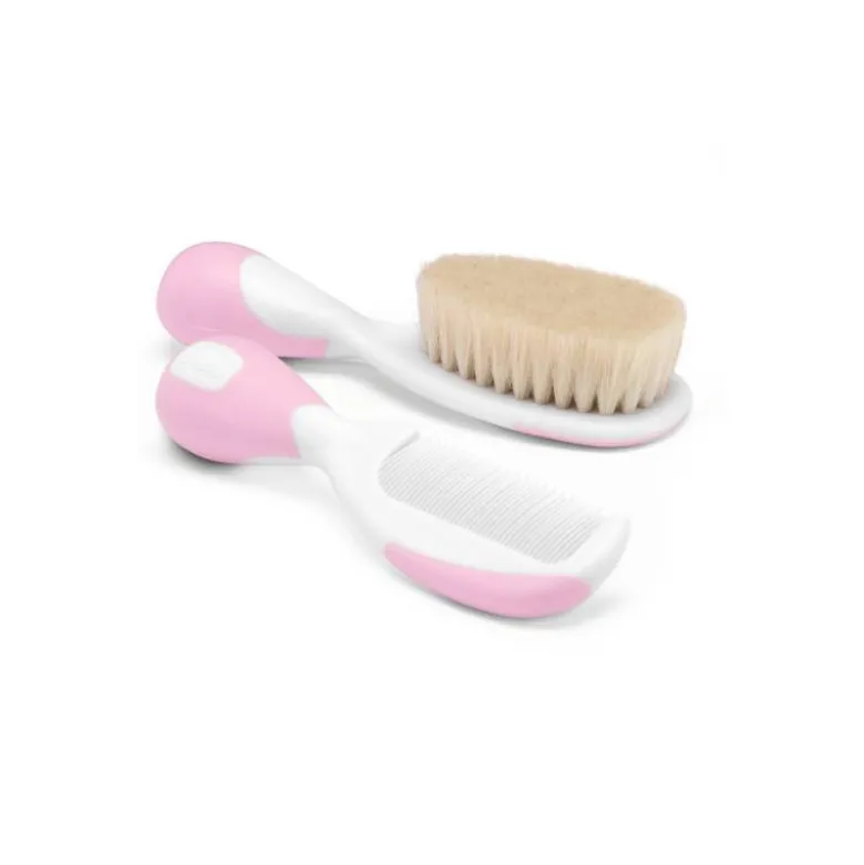 Chicco Escova e Pente de Cerdas Naturais Rosa 0M+