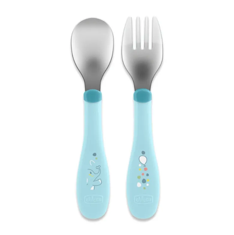 Chicco Talheres Inox Azul +18M