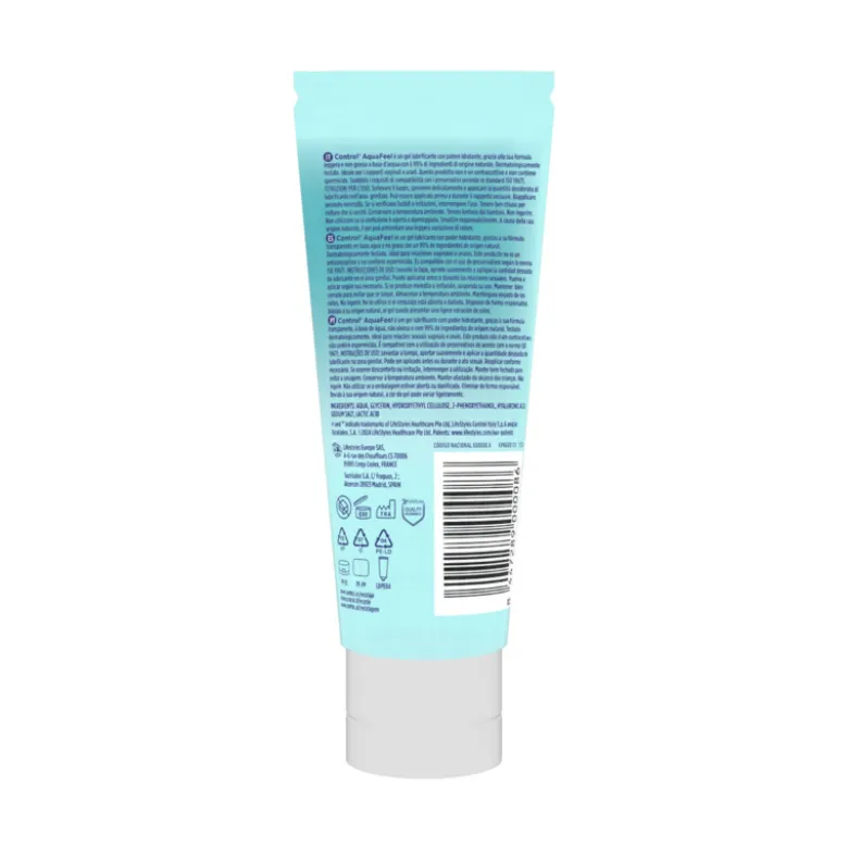 Control AquaFeel Gel Lubrificante Íntimo 80ml | Com Ácido Hialurónico | 99% Natural | Compatível com Preservativos
