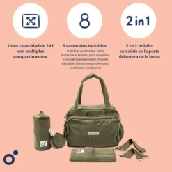 Doomoo Saco Maternidade e Muda Bebé Fluffy Verde | 8 acessórios incluídos