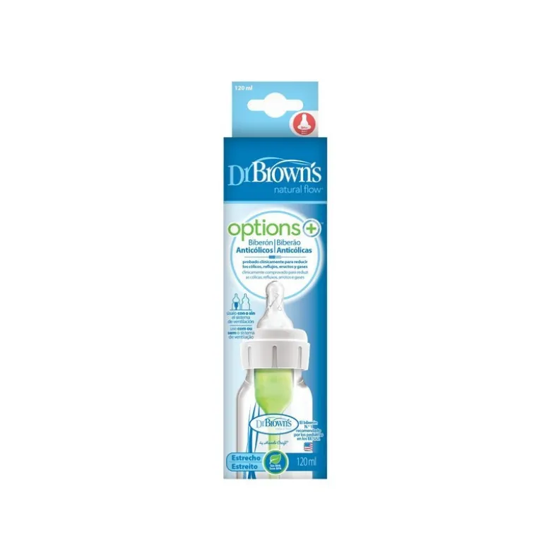 Dr. Brown's Options+ Biberão Boca Estreita 120ml Verde +0 Meses | Reduz Cólicas