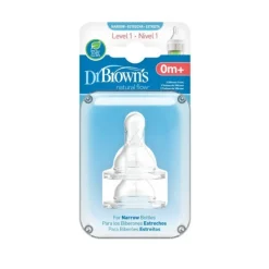 Dr. Brown's Tetina Boca Estreita Nível 1 0m+ | 2 Tetinas | Fluxo Lento Perfurado a Laser |