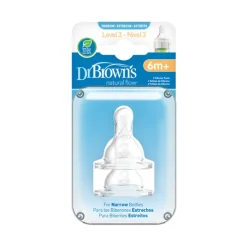 Dr. Brown's Tetina Boca Estreita Nível 3 6m+ | 2 Tetinas | Fluxo Rápido Perfurado a Laser
