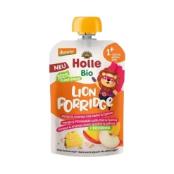 Holle Bio Puré Saqueta Lion Porridge 110g +1 Ano | Maçã, Manga, Arroz, Aveia e Quinoa