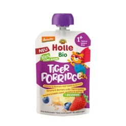 Holle Bio Puré Saqueta Tiger Porridge 110g +1 Ano | Banana, Frutos vermelhos, Aveia, Quinoa e Arroz