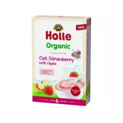 Holle Organic Papa Láctea Morango Maçã +6M 250g