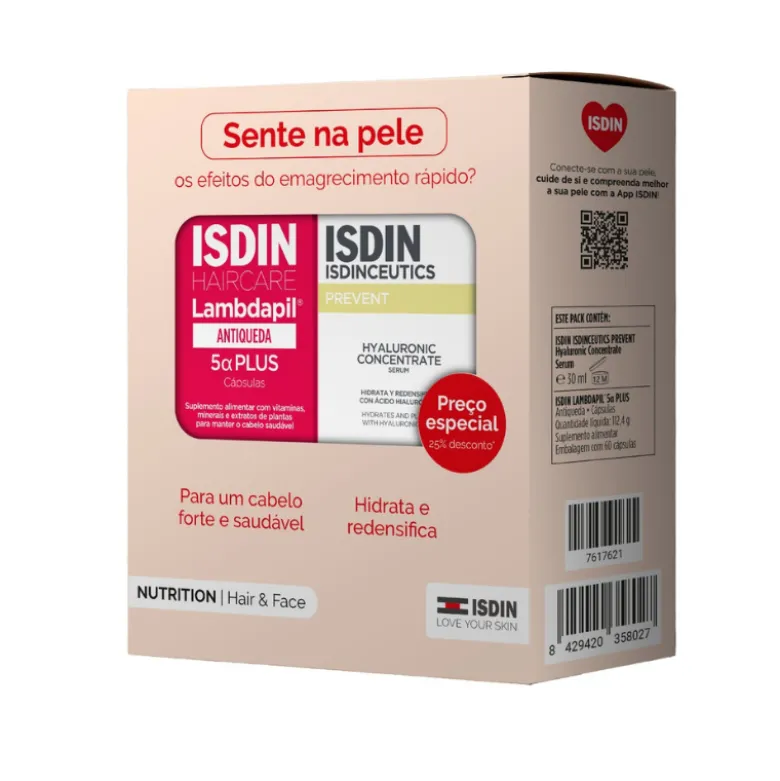 ISDIN Pack Nutrition Hair & Face Lambdapil 5a Plus 60 Cáps + Hyaluronic Concentrate Sérum 30ml