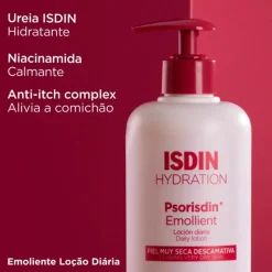 Isdin Psorisdin Emoliente Loção Diária 500ml | Hidratação para Pele com Psoríaseml | Combate a Queda de Cabelo