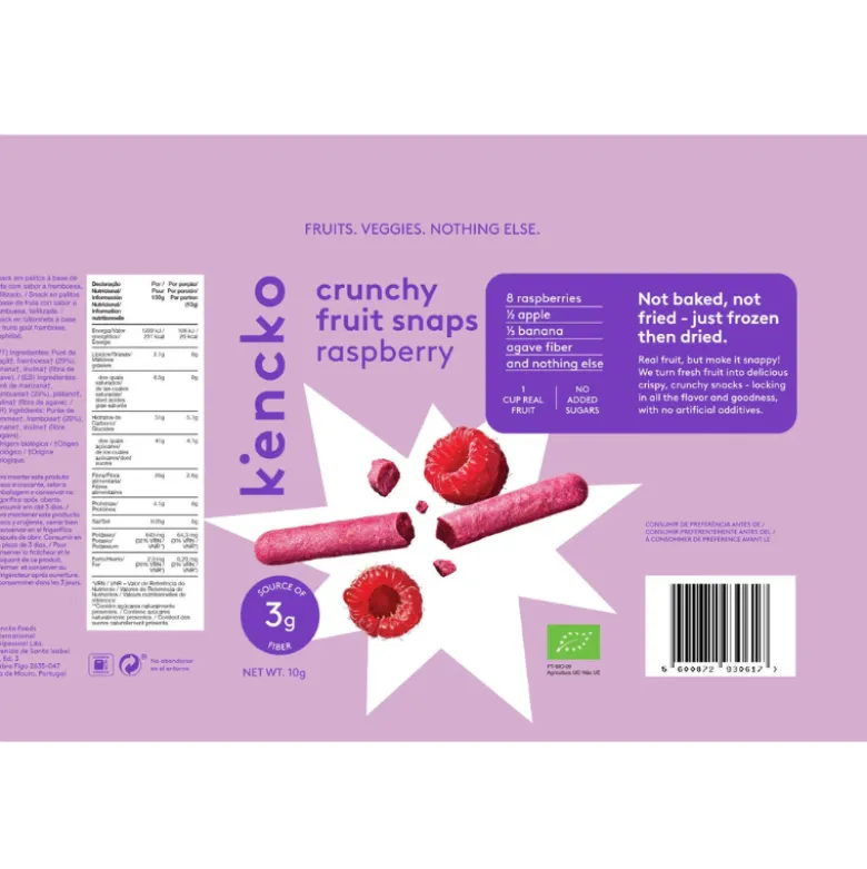Kencko Snaps Fruta BIO Framboesa 10g | Snack Crocante de Fruta