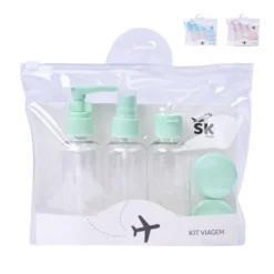 Kit Viagem 5 Peças com Bolsa | Frascos Reutilizáveis 75ml + Boiões 15g
