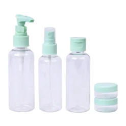 Kit Viagem 5 Peças com Bolsa | Frascos Reutilizáveis 75ml + Boiões 15g
