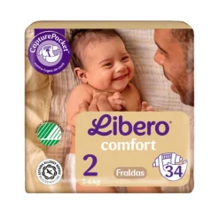 Libero Comfort 2 Fraldas 3-6kg | 34 Fraldas - Proteção 12h Contra Fugas