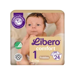 Libero Comfort 1 (2-5 kg) 24 Unidades | Fralda Suave para Recém-Nascidos