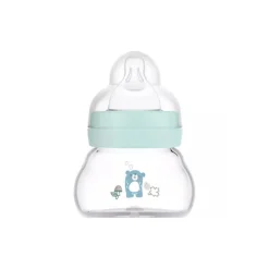 MAM Feel Good Biberão Vidro Azul 90ml +0M | Fluxo 0 ideal para leite materno com Tetina SkinSoft