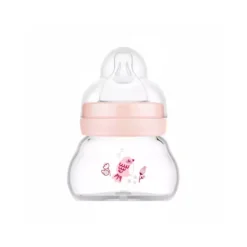 MAM Feel Good Biberão Vidro Rosa 90ml +0M | Fluxo 0 ideal para leite materno com Tetina SkinSoft