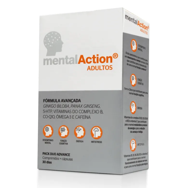 MentalAction Adultos – Suplemento 30 Dias Desempenho Mental, Energia e Stress