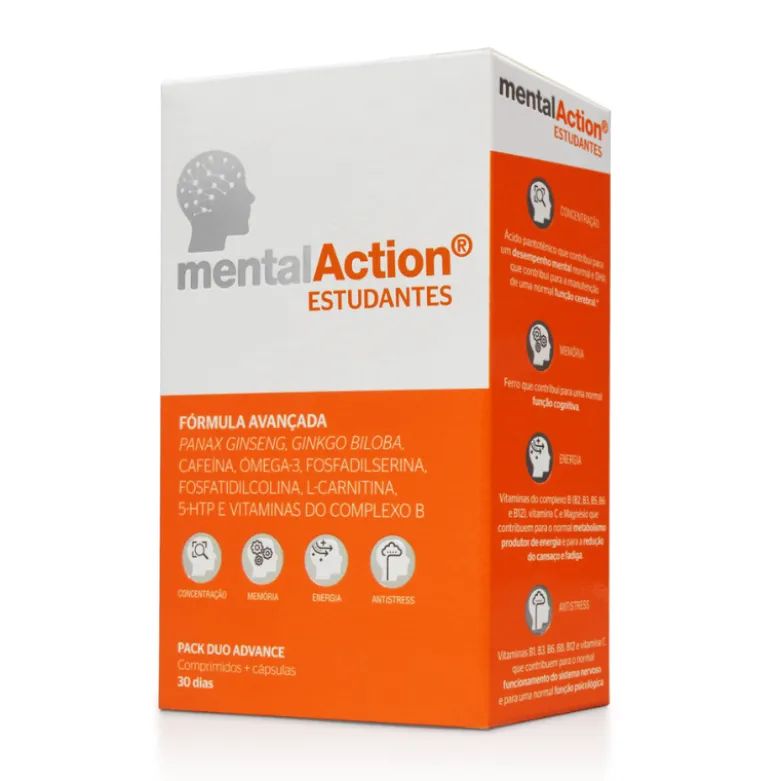 MentalAction Estudantes – Suplemento 30 Dias Concentração, Memória e Energia