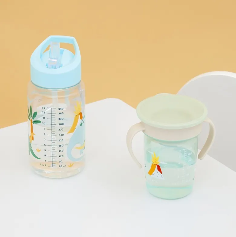 Miniland Jurassic Garrafa Infantil 450ml | Desenho Dinossauros Com Palhinha e Pega