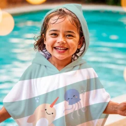 Miniland Ocean Poncho Toalha Bebé 65x65cm | Design Unicórnio Marinho