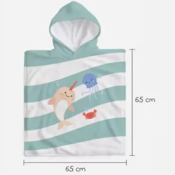 Miniland Ocean Poncho Toalha Bebé 65x65cm | Design Unicórnio Marinho