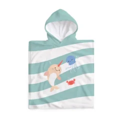 Miniland Ocean Poncho Toalha Bebé 65x65cm | Design Unicórnio Marinho