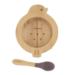 Miniland Tigela Bamboo Chick com Ventosa + Colher Silicone | Prato Bebé BLW 6M+