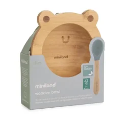 Miniland Tigela Bamboo com Ventosa + Colher Silicone Frog | BLW Bebé 6M+