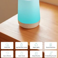 Momcozy Smart Sound Machine Máquina Ruído Branco Luz LED 7 Cores | 34 Sons, Controlo App, Rotina de Sono Bebé