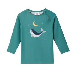 Monnëka Camiseta de Proteção Solar Manga Comprida Whale Teal 6-12M | UPF50+ | Oeko-Tex