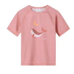 Monnëka Camiseta de Proteção Solar Whale Pink 2-3A | UPF50+ | Oeko-Tex