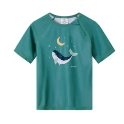 Monnëka Camiseta de Proteção Solar Whale Teal 4-5A | UPF50+ | Oeko-Tex