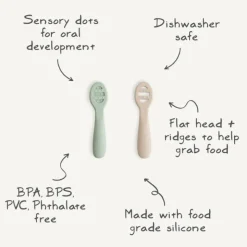 Mushie A Minha Primeira Colher Pack 2 Cambridge Blue/Sand 6m+ | Silicone Alimentar com 2 Fases