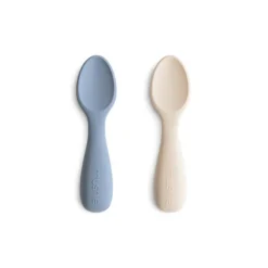 Mushie 2 Colheres Bebé Tradewinds/Shifting Sand | Silicone Alimentar 12+ Meses