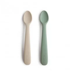 Mushie 2 Colheres Silicone Cambridge Blue e Sand +6M