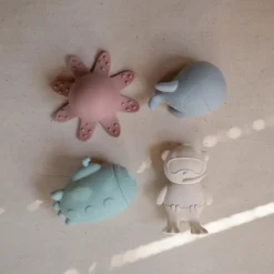 Mushie Conjunto 4 Brinquedos Banho Vida Marinha | Sem BPA 10 Meses+