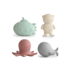 Mushie Conjunto 4 Brinquedos Banho Vida Marinha | Sem BPA 10 Meses+