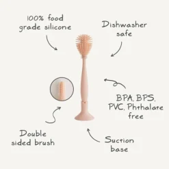 Mushie Escova Dupla para Biberões 2 em 1 Cor Blush | Cerdas Silicone Alimentar