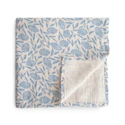 Mushie Fralda Pano Musselina Extra Suave Padrão Blue Flowers | 120x120cm Algodão Orgânico