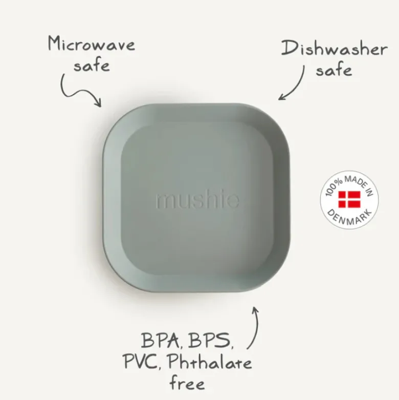 Mushie Pack Pratos Quadrados Sage - 2 Unidades | Sem BPA Micro-ondas