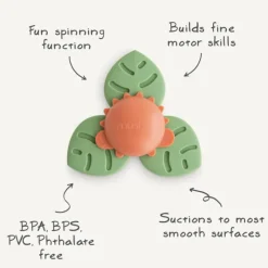 Mushie Spinner Dino com Ventosa +10 Meses | Brinquedo Sensorial de Silicone