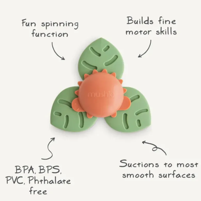 Mushie Spinner Dino com Ventosa +10 Meses | Brinquedo Sensorial de Silicone