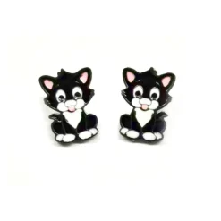 MyLovly Brincos Criança Gatinho Preto | Aço Hipoalergénico