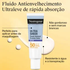 Neutrogena Ultra Sheer Protetor Solar Fluido Invisível Anti-Age FPS50 50ml | Protege e ajuda a prevenir manchas e rugas